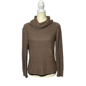 Vintage Talbots Petites Brown Striped Knit Cotton Cowl Neck Sweater Women Size S